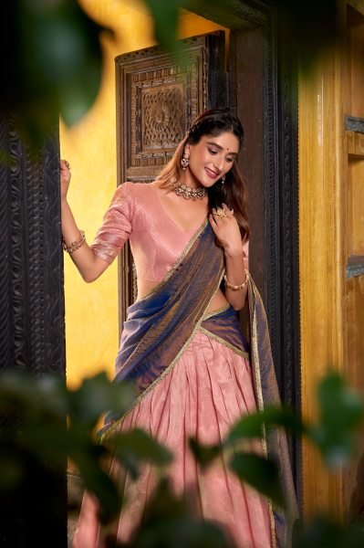 Advanced Pink Dupion Silk Lehenga Choli with Zari Weaving Work For Festival Designer Lehenga Choli