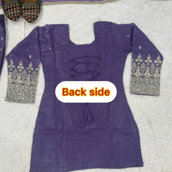 Advanced Purple Crunchy Short Palazzo Set With Embroidery Work And Zig zag Back Design Ready To Wear Collection