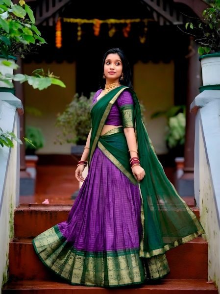 Advanced Purple Dola Chex Lehenga with Canvas Stitching and Zari Work for Festival Half Saree Lehenga