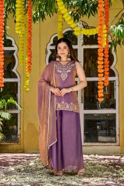 Advanced Purple Festival Wear Fendy Satin Embroidered Suit Set with Premium Satin Dupatta Embroidery Kurtis 