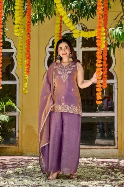 Advanced Purple Festival Wear Fendy Satin Embroidered Suit Set with Premium Satin Dupatta Embroidery Kurtis 