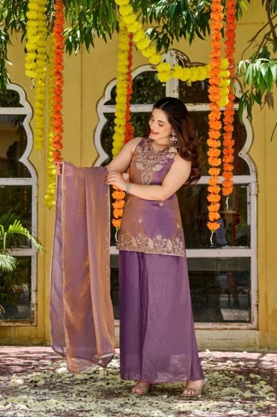 Advanced Purple Festival Wear Fendy Satin Embroidered Suit Set with Premium Satin Dupatta Embroidery Kurtis 