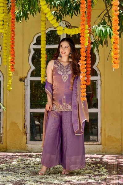 Advanced Purple Festival Wear Fendy Satin Embroidered Suit Set with Premium Satin Dupatta Embroidery Kurtis 