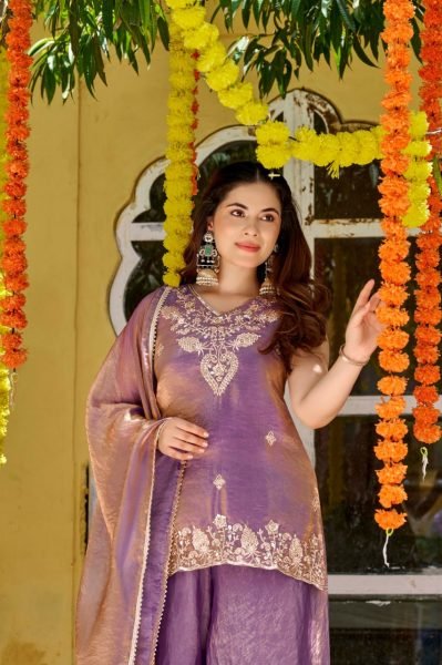 Advanced Purple Festival Wear Fendy Satin Embroidered Suit Set with Premium Satin Dupatta Embroidery Kurtis 