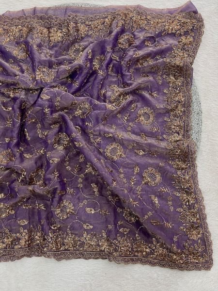 Advanced Purple Satin Silk Saree with Cutwork Border for Festive Wear at Wholesale Price Silk Sarees Wholesale