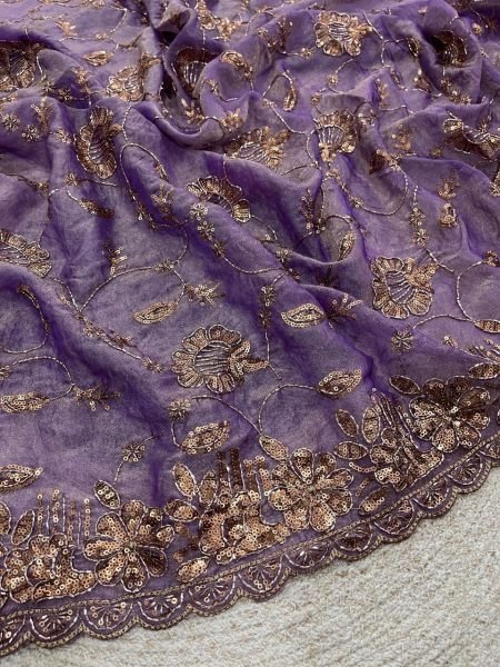 Advanced Purple Satin Silk Saree with Cutwork Border for Festive Wear at Wholesale Price Silk Sarees Wholesale