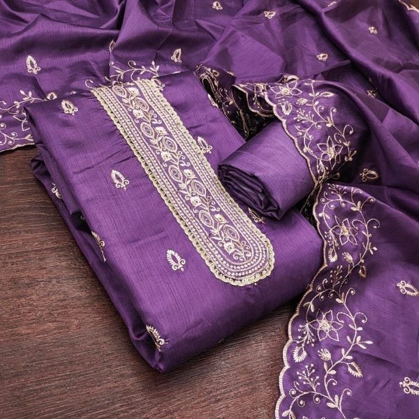 Advanced Purple Unstitched Salwar Suit Material with Jalpari Silk Dupatta Color Set Matching Dress Material Wholesale
