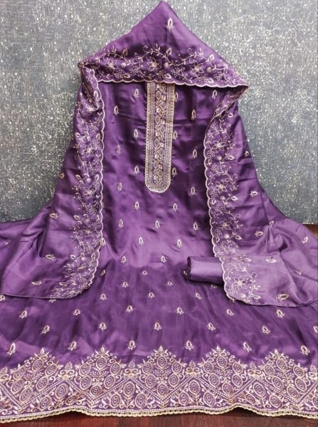 Advanced Purple Unstitched Salwar Suit Material with Jalpari Silk Dupatta Color Set Matching Dress Material Wholesale