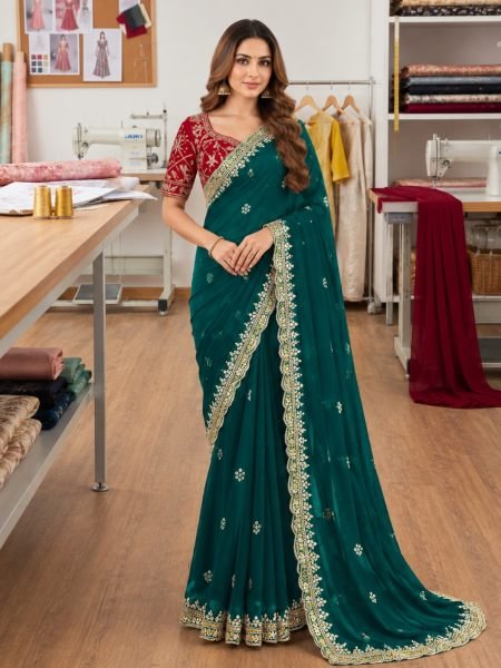 Advanced Rama Georgette Saree Set with Unstitch Sequence Blouse for Festival Wear 