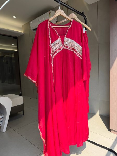Advanced Red Premium French Crepe Embroidered Kurti with Heavy Palazzo Ready To Wear Collection