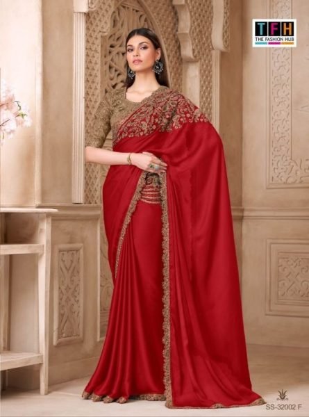 Advanced Red Premium Silk Saree Set with Tussar Blouse and Heavy Look Design Silk Sarees Wholesale
