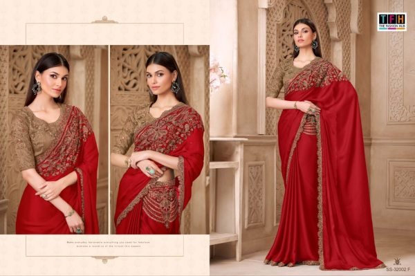 Advanced Red Premium Silk Saree Set with Tussar Blouse and Heavy Look Design Silk Sarees Wholesale
