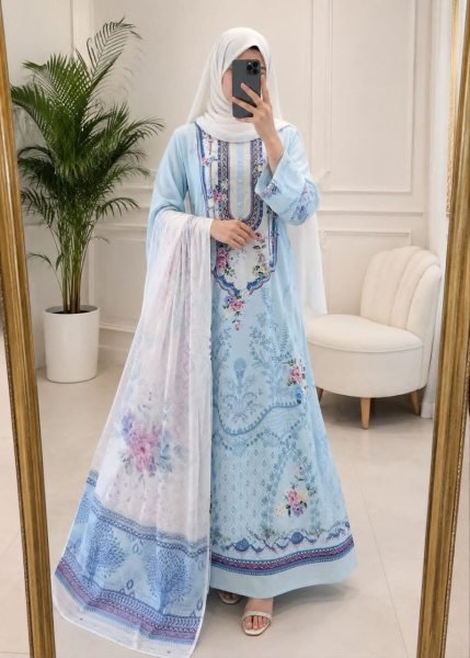 Advanced Sky Blue Designer Pure Viscose Fiona Print Long Kaftan with Palazzo for Pakistani Suit Pakistani Suits Wholesale