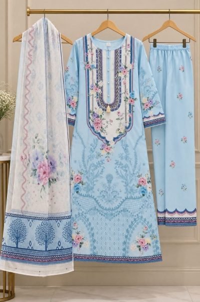 Advanced Sky Blue Designer Pure Viscose Fiona Print Long Kaftan with Palazzo for Pakistani Suit Pakistani Suits Wholesale