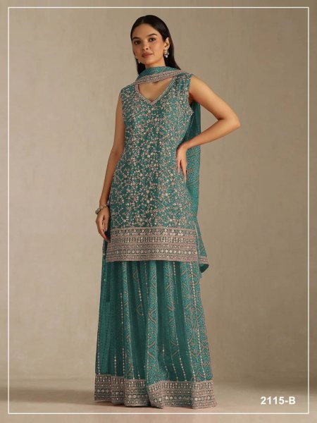 Advanced Teal Green Premium Faux Georgette Salwar Suit with Digital Print and Dupatta 