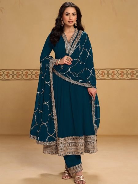 Advanced TealGreen Real Georgette Mehfil Collection with Embroidered Dupatta 