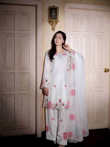 Advanced White Devsena Silk Farshi Salwar Suit with Heavy Embroidery Sequins Work 