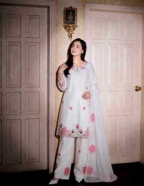 Advanced White Devsena Silk Farshi Salwar Suit with Heavy Embroidery Sequins Work Ready To Wear Collection
