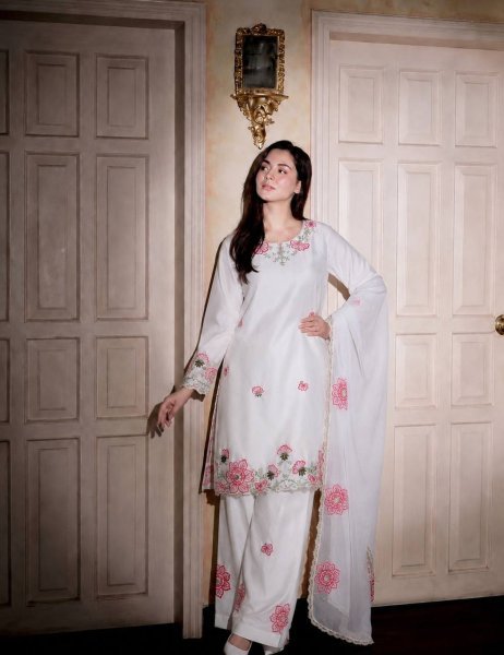 Advanced White Devsena Silk Farshi Salwar Suit with Heavy Embroidery Sequins Work Ready To Wear Collection