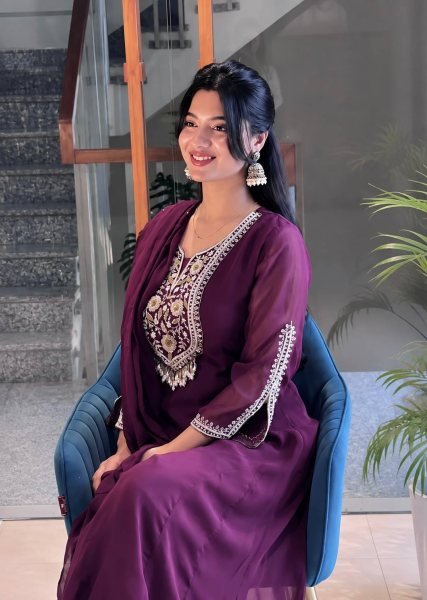 Advanced Wine Purple Faux Georgette Anarkali Gown Set with Embroidered Dupatta Ready To Wear Collection