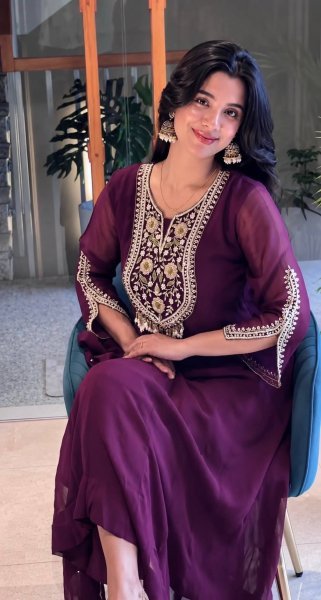 Advanced Wine Purple Faux Georgette Anarkali Gown Set with Embroidered Dupatta Ready To Wear Collection