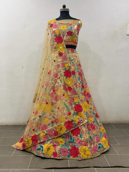Advanced Yellow Georgette Lehenga Choli with Soft Net Dupatta at Wholesale Rate Designer Lehenga Choli