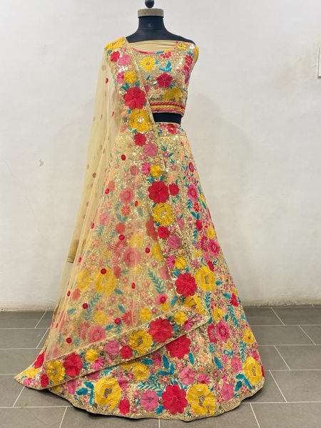 Advanced Yellow Georgette Lehenga Choli with Soft Net Dupatta at Wholesale Rate Designer Lehenga Choli