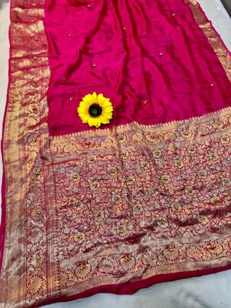 Aesthetic Pink Hand Dyed Cotton Silk Bandhani Saree with Running Blouse For Festival Sarees 