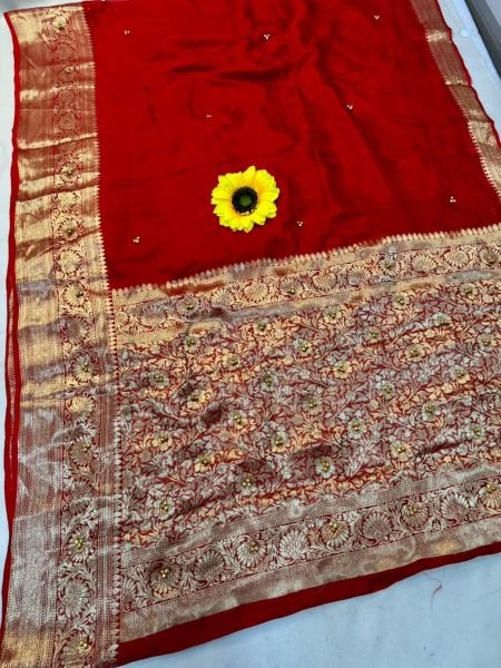 Affluent Red New Kanjivaram Bandhani Cotton Silk Saree with Ghungroo Work Sarees 