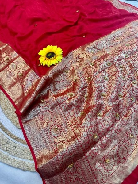 Affluent Red New Kanjivaram Bandhani Cotton Silk Saree with Ghungroo Work Silk Sarees Wholesale