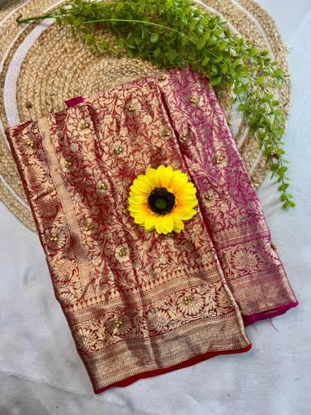 Affluent Red New Kanjivaram Bandhani Cotton Silk Saree with Ghungroo Work Silk Sarees Wholesale