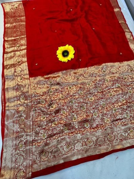 Affluent Red New Kanjivaram Bandhani Cotton Silk Saree with Ghungroo Work Silk Sarees Wholesale