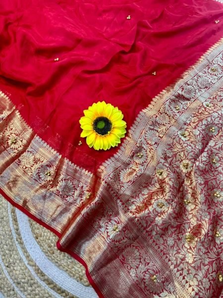 Affluent Red New Kanjivaram Bandhani Cotton Silk Saree with Ghungroo Work Silk Sarees Wholesale
