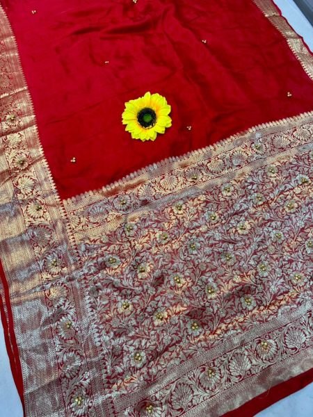 Affluent Red New Kanjivaram Bandhani Cotton Silk Saree with Ghungroo Work Silk Sarees Wholesale