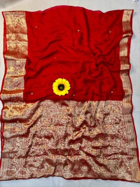 Affluent Red New Kanjivaram Bandhani Cotton Silk Saree with Ghungroo Work Silk Sarees Wholesale