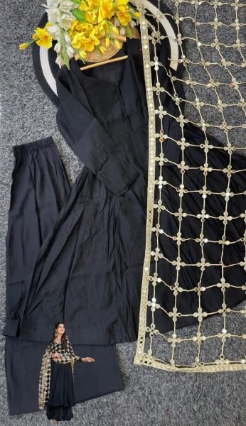 Affordable Black Anarkali Suit with Viral Mirror Work Dupatta for Festive Wear Ready To Wear Collection