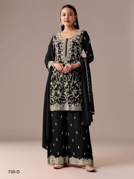 Affordable Black Blooming Georgette Silk 3 Piece Suit with Sequin Stitch Work at Wholesale Rate Salwar Kameez