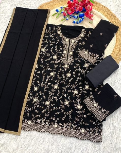 Affordable Black Blooming Georgette Silk 3 Piece Suit with Sequin Stitch Work at Wholesale Rate Designer Plazzo Salwar Suits Wholesale