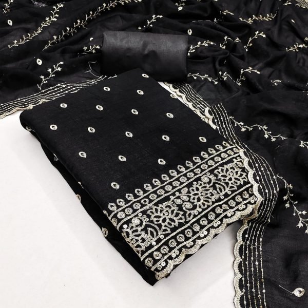 Affordable Black Dress Material with Embroidery and Sequins Work Full Set Dress Material