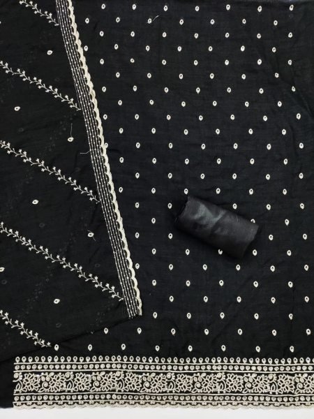 Affordable Black Dress Material with Embroidery and Sequins Work Full Set Dress Material
