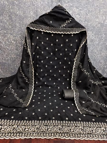 Affordable Black Dress Material with Embroidery and Sequins Work Full Set Dress Material