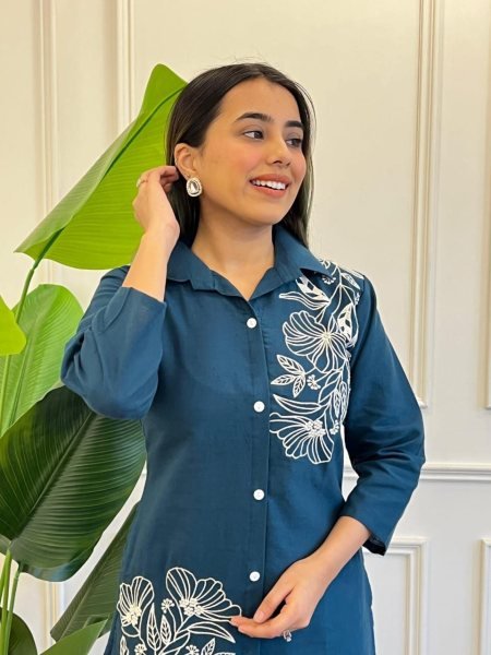 Affordable Blue Cotton Plazzo Set for Women Casual Wear CO ORD Sets