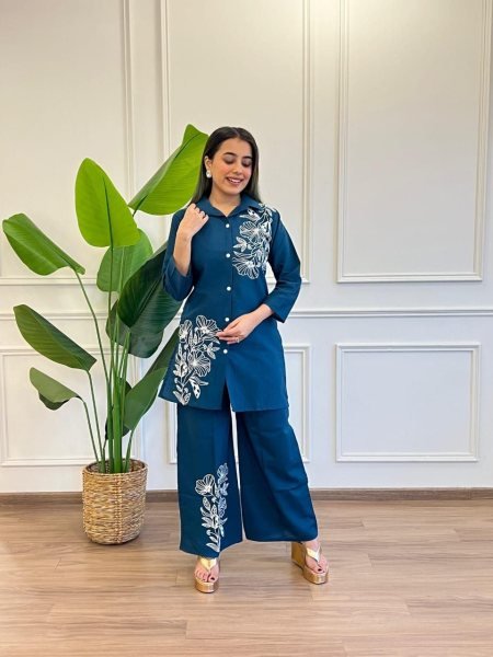 Affordable Blue Cotton Plazzo Set for Women Casual Wear CO ORD Sets