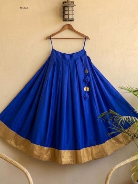 Affordable Blue Navratri Rayon Lehenga with Gold Patta Work for Garba Nights 