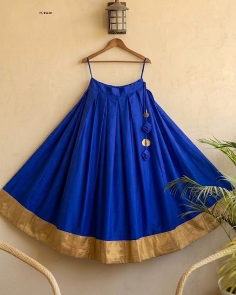 Affordable Blue Navratri Rayon Lehenga with Gold Patta Work for Garba Nights Navratri Lehnega Choli