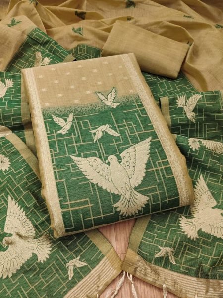 Affordable Cream Jamdani Salwar Suit with Muga Cotton Dupatta at Wholesale Rate Cotton Dress Material