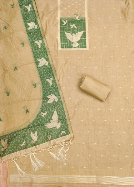 Affordable Cream Jamdani Salwar Suit with Muga Cotton Dupatta at Wholesale Rate Cotton Dress Material