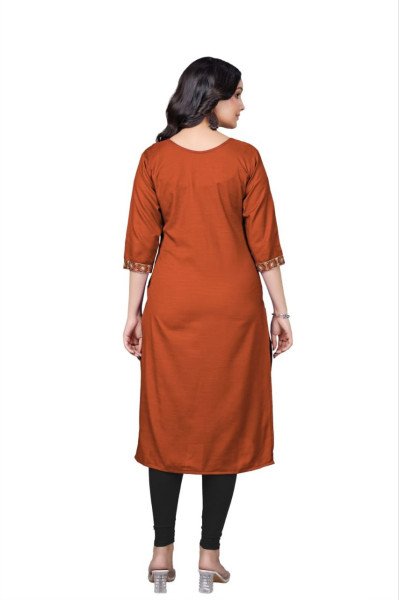 Affordable Designer Orange Tesla Cotton Kurti with Clean Embroidery Finish Embroidery Kurtis 