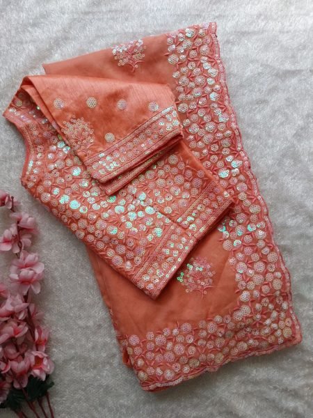 Affordable Designer Organza Saree Set with Stitched Blouse Festive Wear by Royal Export in Surat Organza Sarees Wholesale