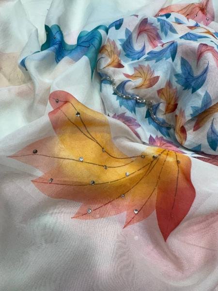 Affordable Floral Printed Tebby Silk Saree with Katdana Handwork At Wholesale Rates Silk Sarees Wholesale